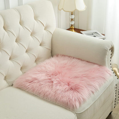 Pink Faux Fur Sheepskin Chair Cover Seat Cushion Pad Super Soft Area Rugs for Living Bedroom Sofa Dorm (1.6ft x 1.6ft)