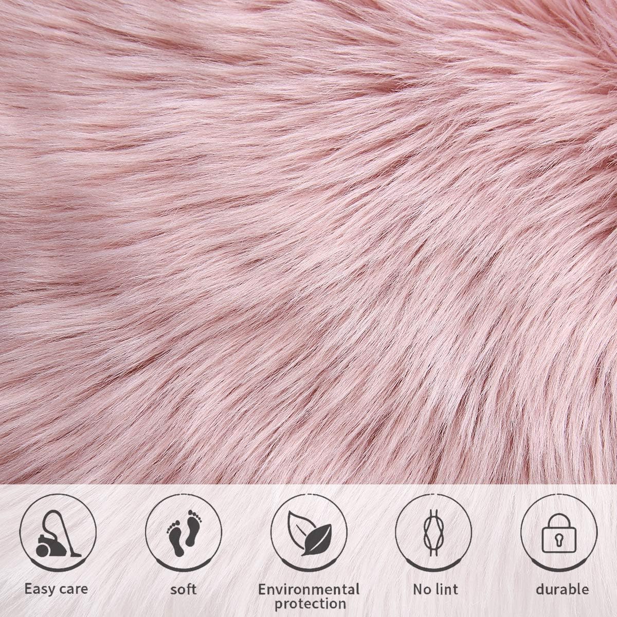 Pink Faux Fur Sheepskin Chair Cover Seat Cushion Pad Super Soft Area Rugs for Living Bedroom Sofa Dorm (1.6ft x 1.6ft)