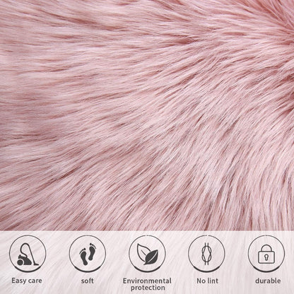Pink Faux Fur Sheepskin Chair Cover Seat Cushion Pad Super Soft Area Rugs for Living Bedroom Sofa Dorm (1.6ft x 1.6ft)