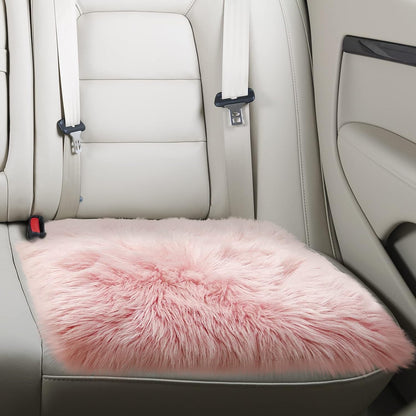 Pink Faux Fur Sheepskin Chair Cover Seat Cushion Pad Super Soft Area Rugs for Living Bedroom Sofa Dorm (1.6ft x 1.6ft)