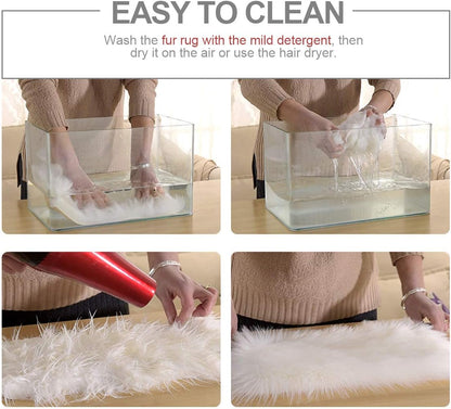 Pink Faux Fur Sheepskin Chair Cover Seat Cushion Pad Super Soft Area Rugs for Living Bedroom Sofa Dorm (1.6ft x 1.6ft)