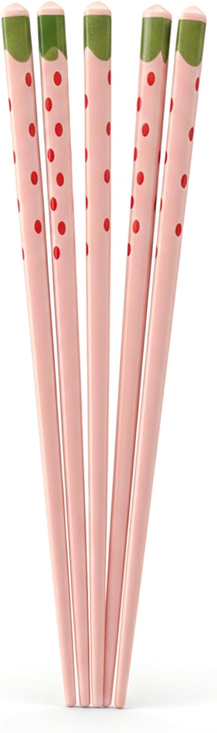 8 Pair Cute Pink Strawberry Ceramic Chopsticks Set, 8 Reusable Pairs Dinner Table Decor Kitchen Utensils (Pink)