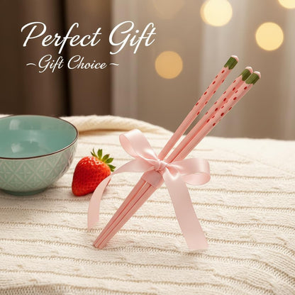 8 Pair Cute Pink Strawberry Ceramic Chopsticks Set, 8 Reusable Pairs Dinner Table Decor Kitchen Utensils (Pink)
