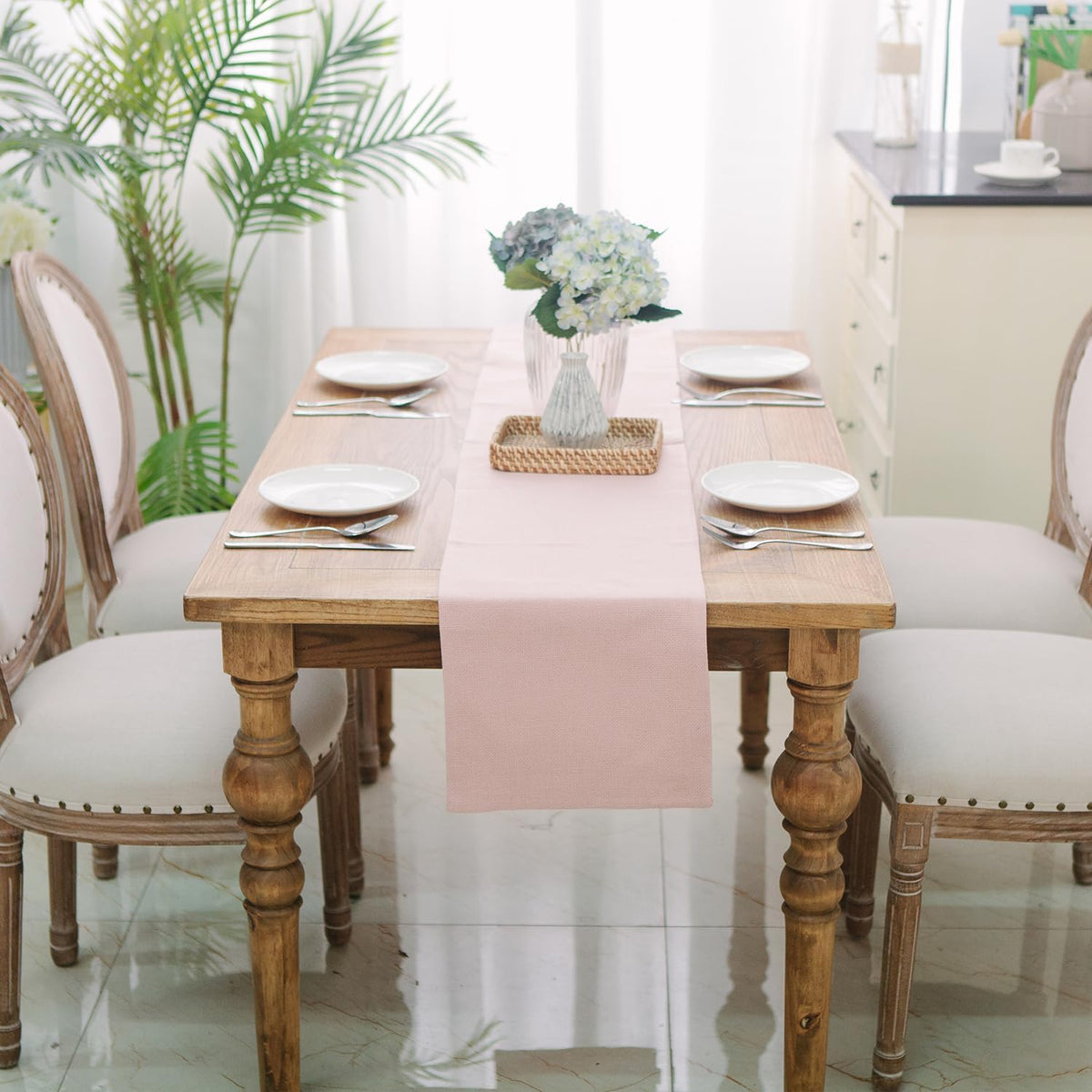 Dining Table Runner 2 Piece Fabric in 1 inches Kitchen Room Dinner Wedding Birthday Party Burlap Rustic Table Runner, Baby Pink