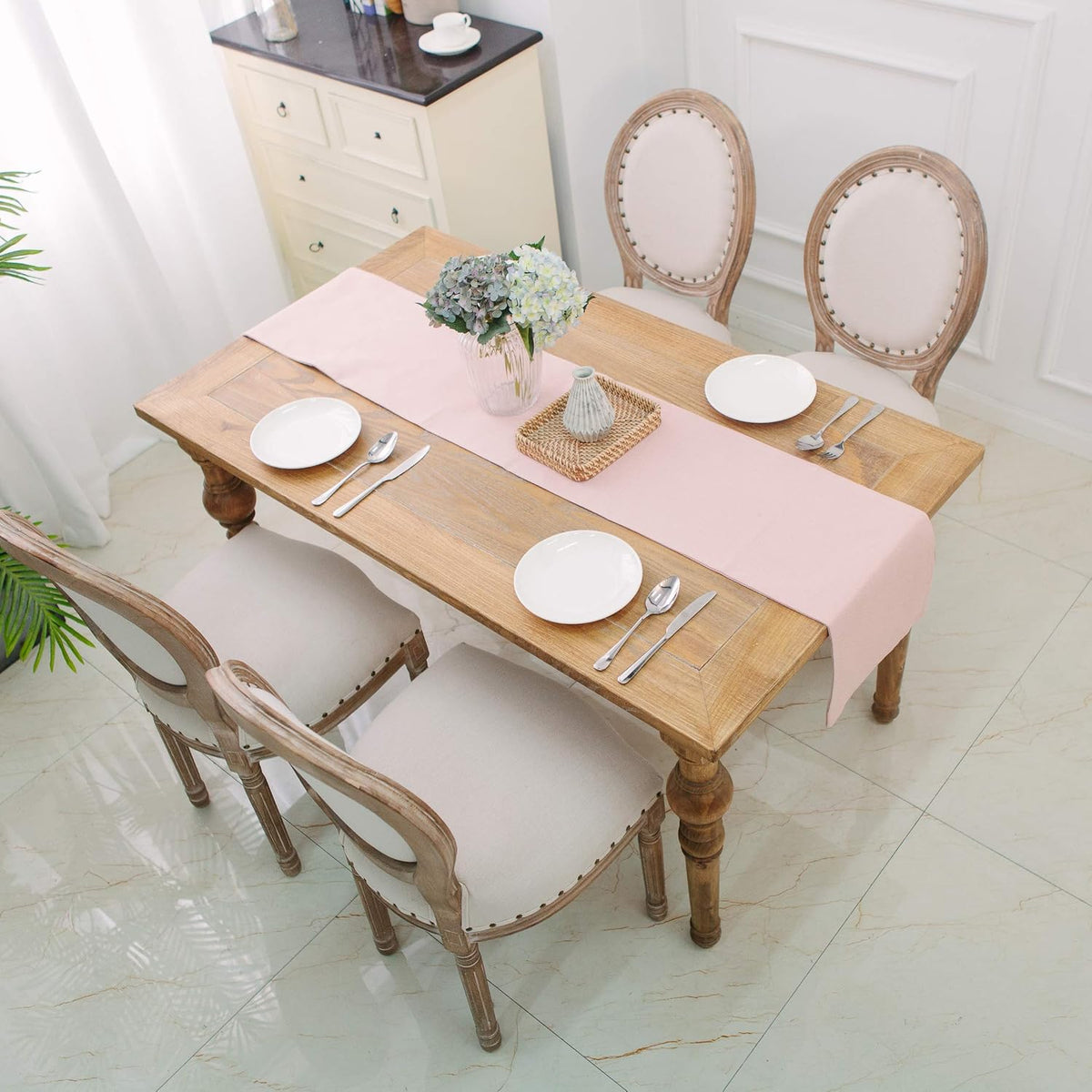 Dining Table Runner 2 Piece Fabric in 1 inches Kitchen Room Dinner Wedding Birthday Party Burlap Rustic Table Runner, Baby Pink