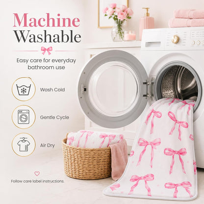 Memory Foam Bath Mat with Pink Bow Pattern, Comfortable, Soft, Non-Slip, Super Absorbent, Quick Drying Bath Rug for Bathroom,Floor, Tub & Shower, Machine Washable (32INX20IN, Bow)