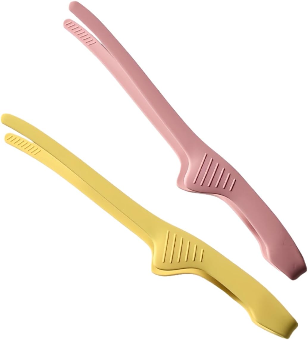 2 Pack Silicone Food Tongs, Heat Resistant Pink & Yellow BBQ Clamps