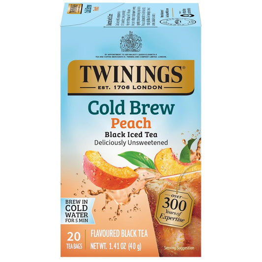 Peach Cold Brew Iced Tea Bags, 20 Count (Pack of 1), Unsweetened Flavoured Black Tea, Caffeinated, 20 Teabags