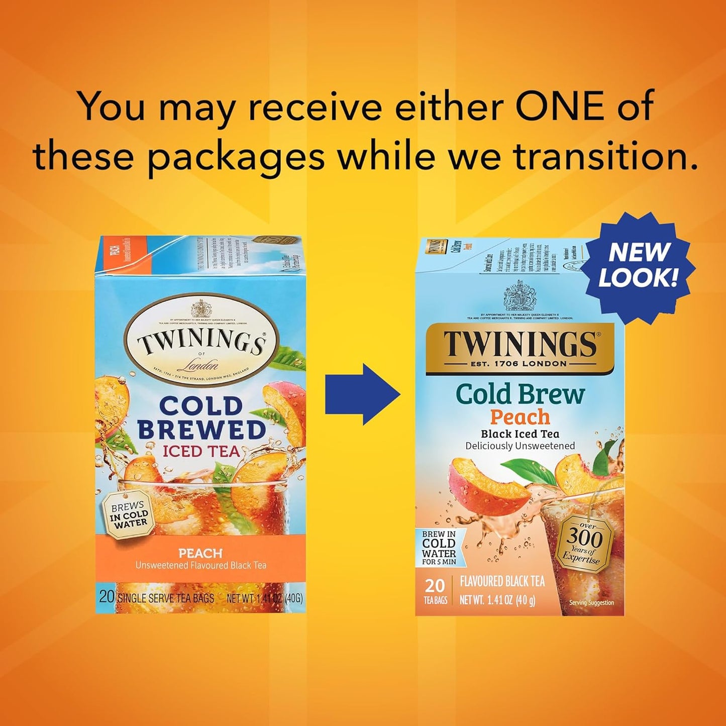 Peach Cold Brew Iced Tea Bags, 20 Count (Pack of 1), Unsweetened Flavoured Black Tea, Caffeinated, 20 Teabags