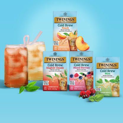 Peach Cold Brew Iced Tea Bags, 20 Count (Pack of 1), Unsweetened Flavoured Black Tea, Caffeinated, 20 Teabags