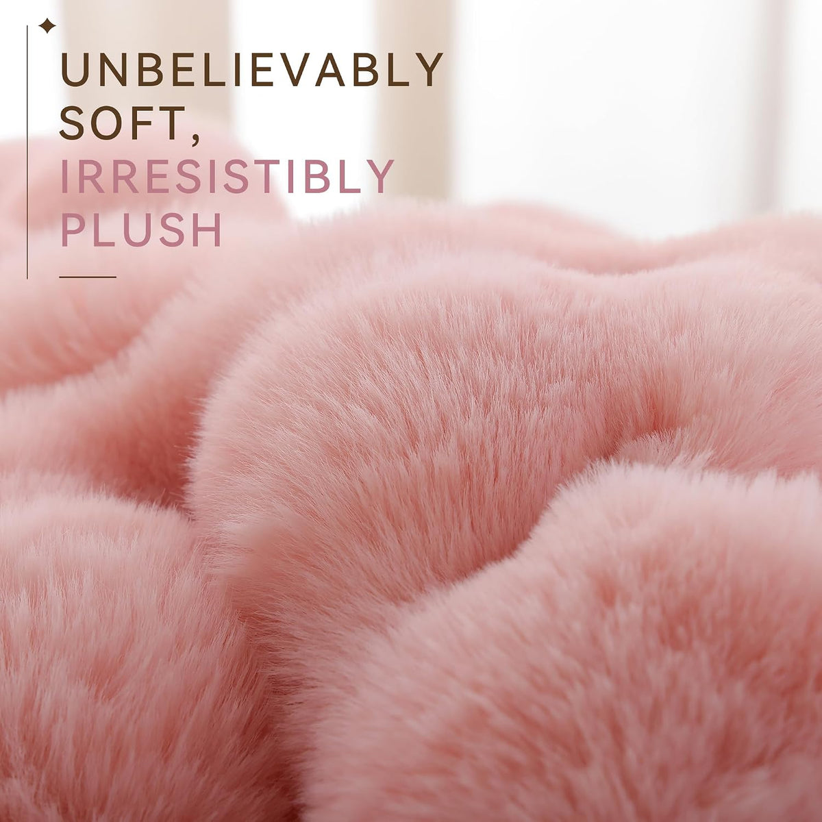 Faux Rabbit Fur Throw for Couch - Blush Pink Bubble Blanket 50"x60"