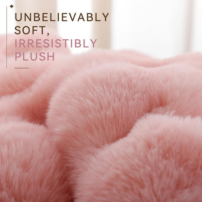 Faux Rabbit Fur Throw for Couch - Blush Pink Bubble Blanket 50"x60"