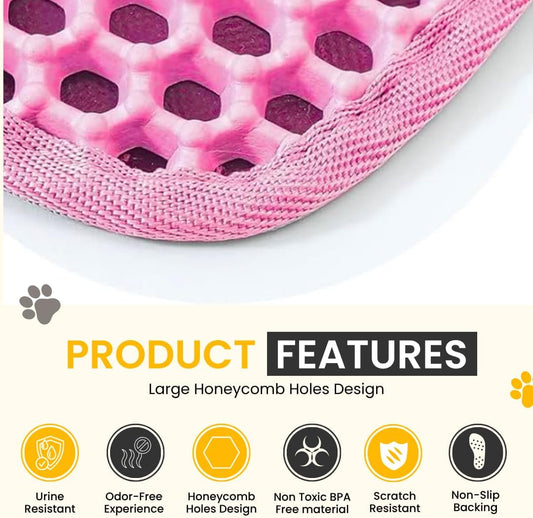 Andalus Brands Medium Cat Litter Mat - Waterproof & Urine-Proof Litter Box Mat, Non-Slip Kitty Litter Mats for Floor, Easy to Clean Litter Trapping Design (24" x 15", Pink)