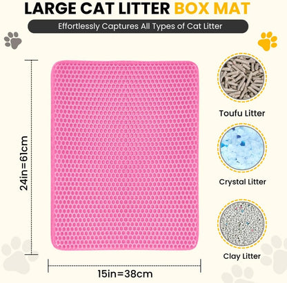 Andalus Brands Medium Cat Litter Mat - Waterproof & Urine-Proof Litter Box Mat, Non-Slip Kitty Litter Mats for Floor, Easy to Clean Litter Trapping Design (24" x 15", Pink)
