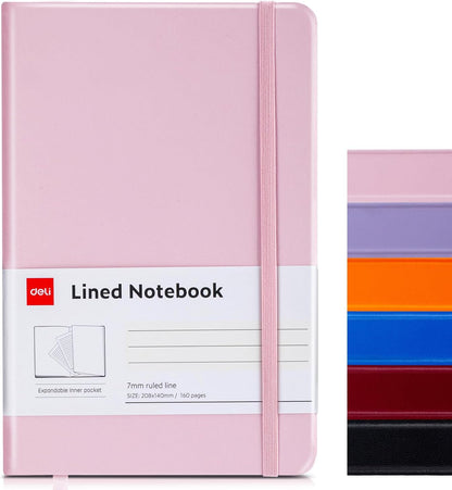deli A5 Lined Journal Notebook, 160 Pages Hardcover Writing Notebook, 5.5"x8.2" College Ruled Notebook for Office, School, Work Notes (Pink)