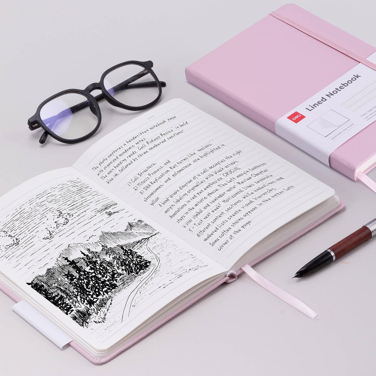 deli A5 Lined Journal Notebook, 160 Pages Hardcover Writing Notebook, 5.5"x8.2" College Ruled Notebook for Office, School, Work Notes (Pink)