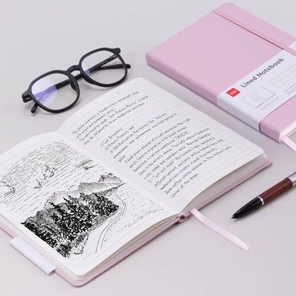 deli A5 Lined Journal Notebook, 160 Pages Hardcover Writing Notebook, 5.5"x8.2" College Ruled Notebook for Office, School, Work Notes (Pink)