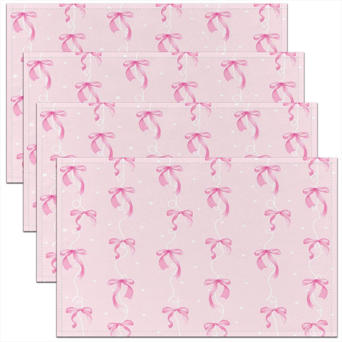 Girls Pink Bow Placemats Set of 4 Girly Cute Bowknot Table Mats Dreamy Princess Style Bow Place Mat for Kitchen Dining Table Party Decor Indoor Outdoor 18"x12" Easy to Clean Kawaii Pink