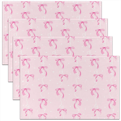 Girls Pink Bow Placemats Set of 4 Girly Cute Bowknot Table Mats Dreamy Princess Style Bow Place Mat for Kitchen Dining Table Party Decor Indoor Outdoor 18"x12" Easy to Clean Kawaii Pink