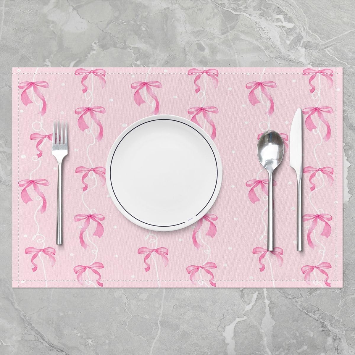 Girls Pink Bow Placemats Set of 4 Girly Cute Bowknot Table Mats Dreamy Princess Style Bow Place Mat for Kitchen Dining Table Party Decor Indoor Outdoor 18"x12" Easy to Clean Kawaii Pink