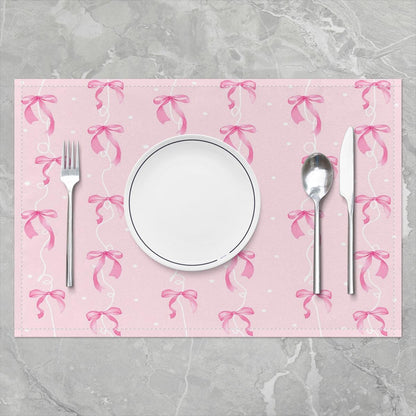 Girls Pink Bow Placemats Set of 4 Girly Cute Bowknot Table Mats Dreamy Princess Style Bow Place Mat for Kitchen Dining Table Party Decor Indoor Outdoor 18"x12" Easy to Clean Kawaii Pink