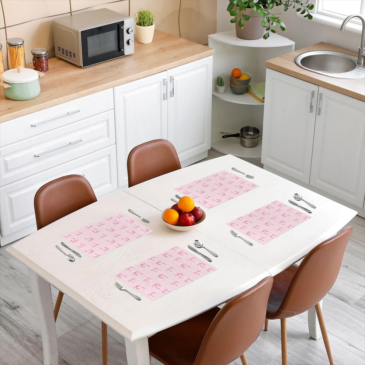 Girls Pink Bow Placemats Set of 4 Girly Cute Bowknot Table Mats Dreamy Princess Style Bow Place Mat for Kitchen Dining Table Party Decor Indoor Outdoor 18"x12" Easy to Clean Kawaii Pink