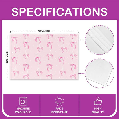Girls Pink Bow Placemats Set of 4 Girly Cute Bowknot Table Mats Dreamy Princess Style Bow Place Mat for Kitchen Dining Table Party Decor Indoor Outdoor 18"x12" Easy to Clean Kawaii Pink