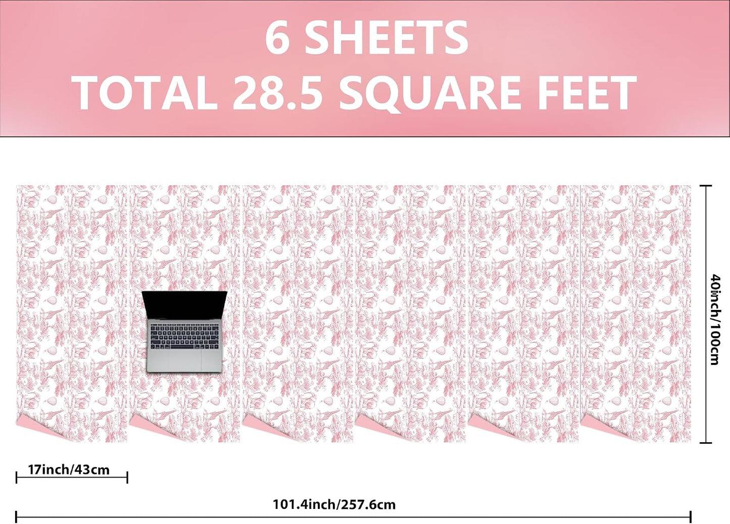 Baby Shower Wrapping Paper Sheets Roll for Girls Kids Pink White Jungle Animals Design Gift Wrap Sheets for Holiday Birthday Baby Shower Party Packing Supplies - Total 28.5sq.ft