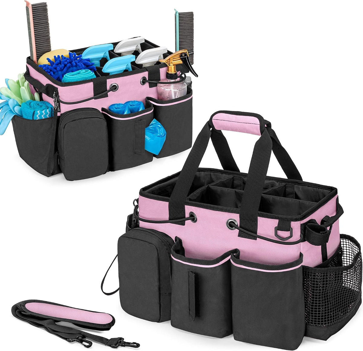 LoDrid Large Professional Cleaning Caddy with Detachable Divider, Pink