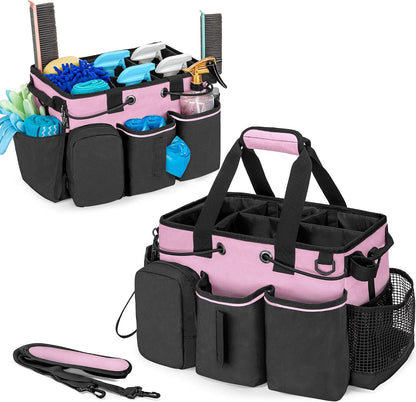 LoDrid Large Professional Cleaning Caddy with Detachable Divider, Pink