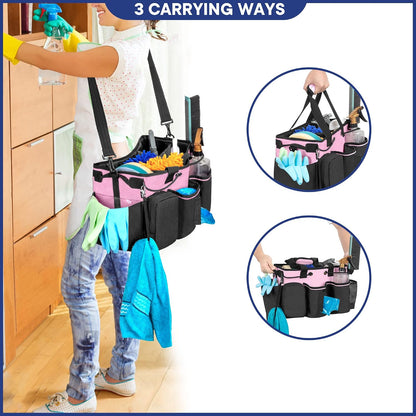 LoDrid Large Professional Cleaning Caddy with Detachable Divider, Pink