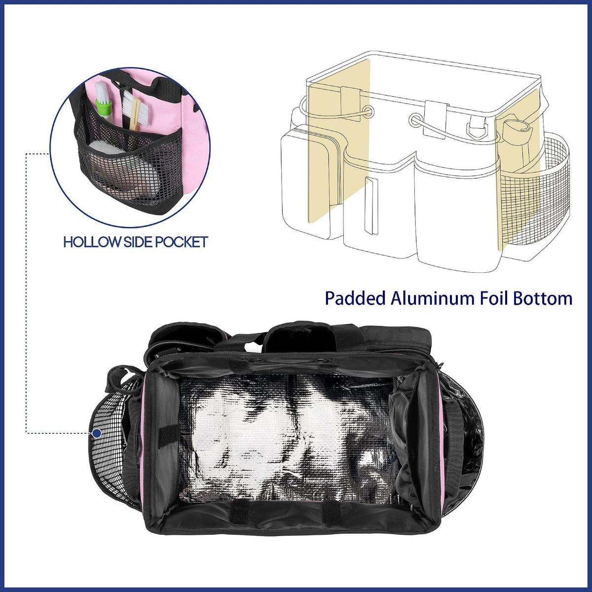 LoDrid Large Professional Cleaning Caddy with Detachable Divider, Pink