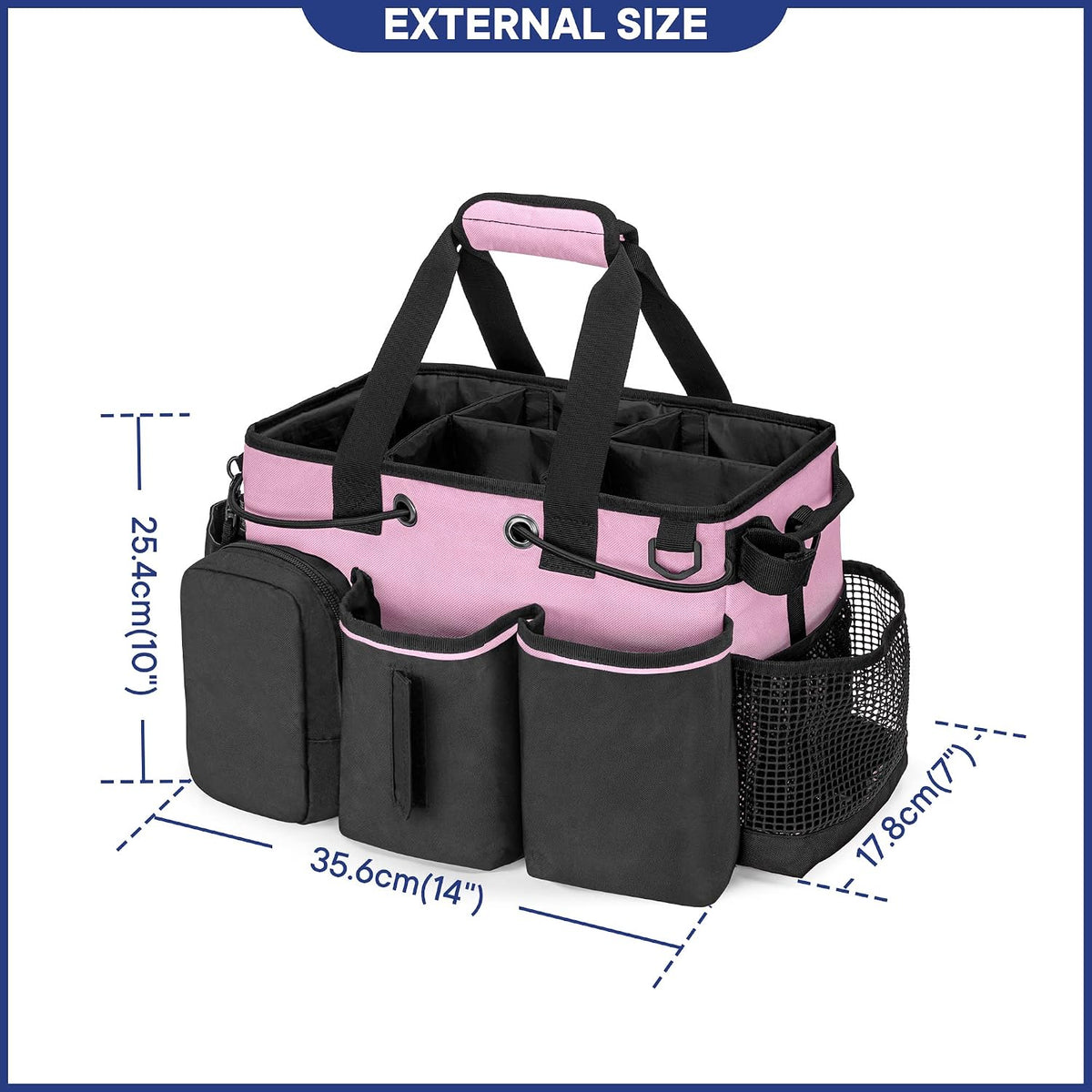 LoDrid Large Professional Cleaning Caddy with Detachable Divider, Pink