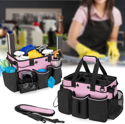 LoDrid Large Professional Cleaning Caddy with Detachable Divider, Pink