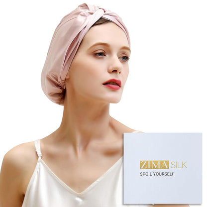 22 Momme 100% Mulberry Silk Bonnet for Sleeping Women, Pink