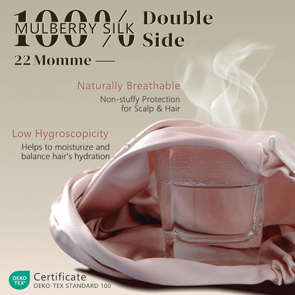 22 Momme 100% Mulberry Silk Bonnet for Sleeping Women, Pink