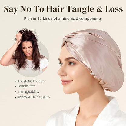 22 Momme 100% Mulberry Silk Bonnet for Sleeping Women, Pink