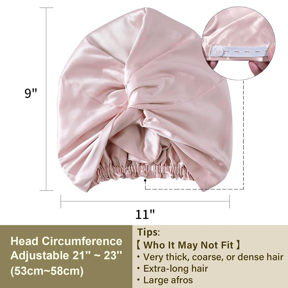 22 Momme 100% Mulberry Silk Bonnet for Sleeping Women, Pink