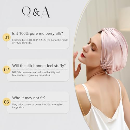22 Momme 100% Mulberry Silk Bonnet for Sleeping Women, Pink