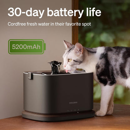 PETLIBRO Cat Water Fountain Stainless Steel Tray, Cordless Cat Fountain Battery Operated, 3L/101oz Pet Water Fountain App Monitoring, Quiet Cat fountains for drinking, Easy Clean 5G WiFi Cat Dispenser