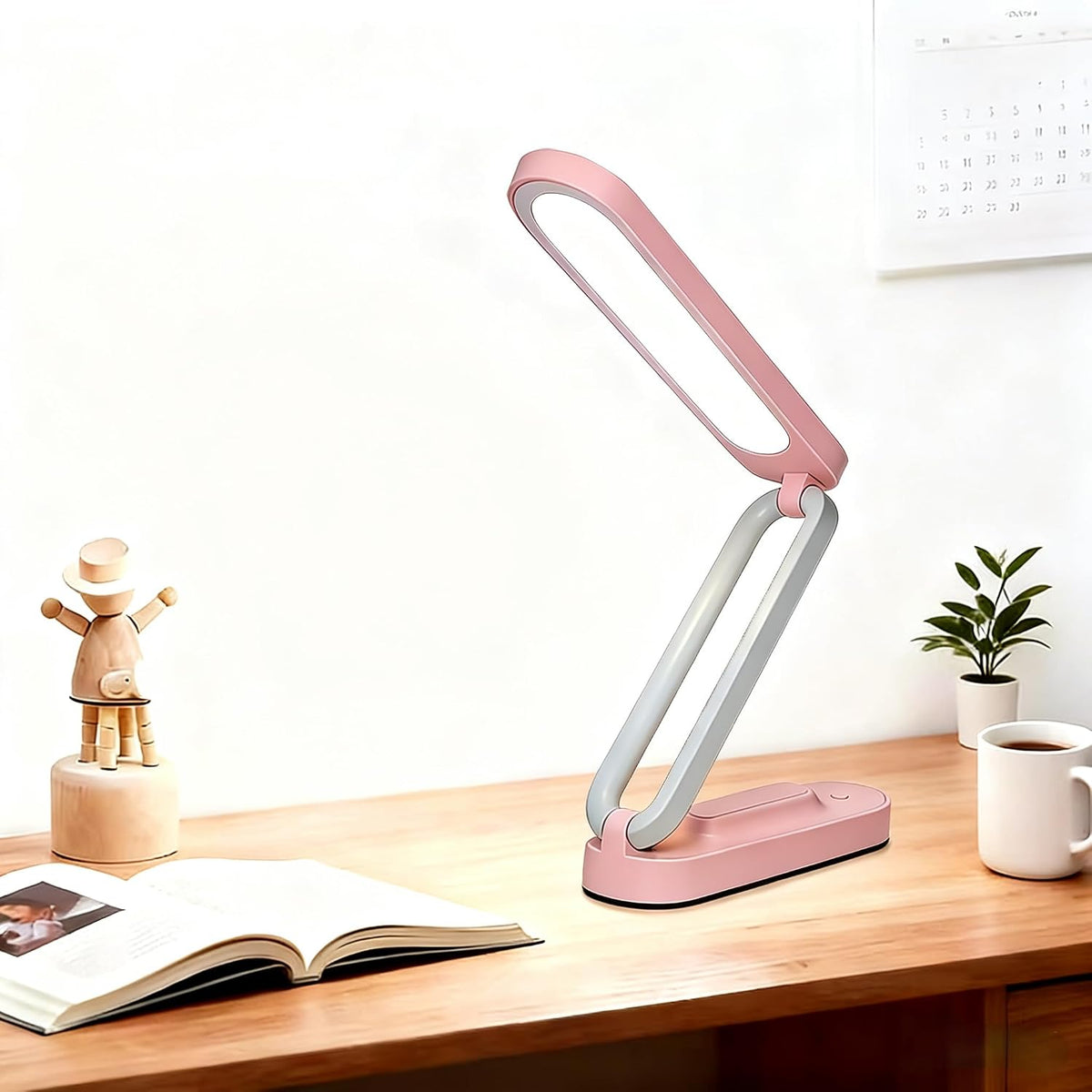 Rechargeable LED Desk Lamp, Foldable Portable Table Light, Pink