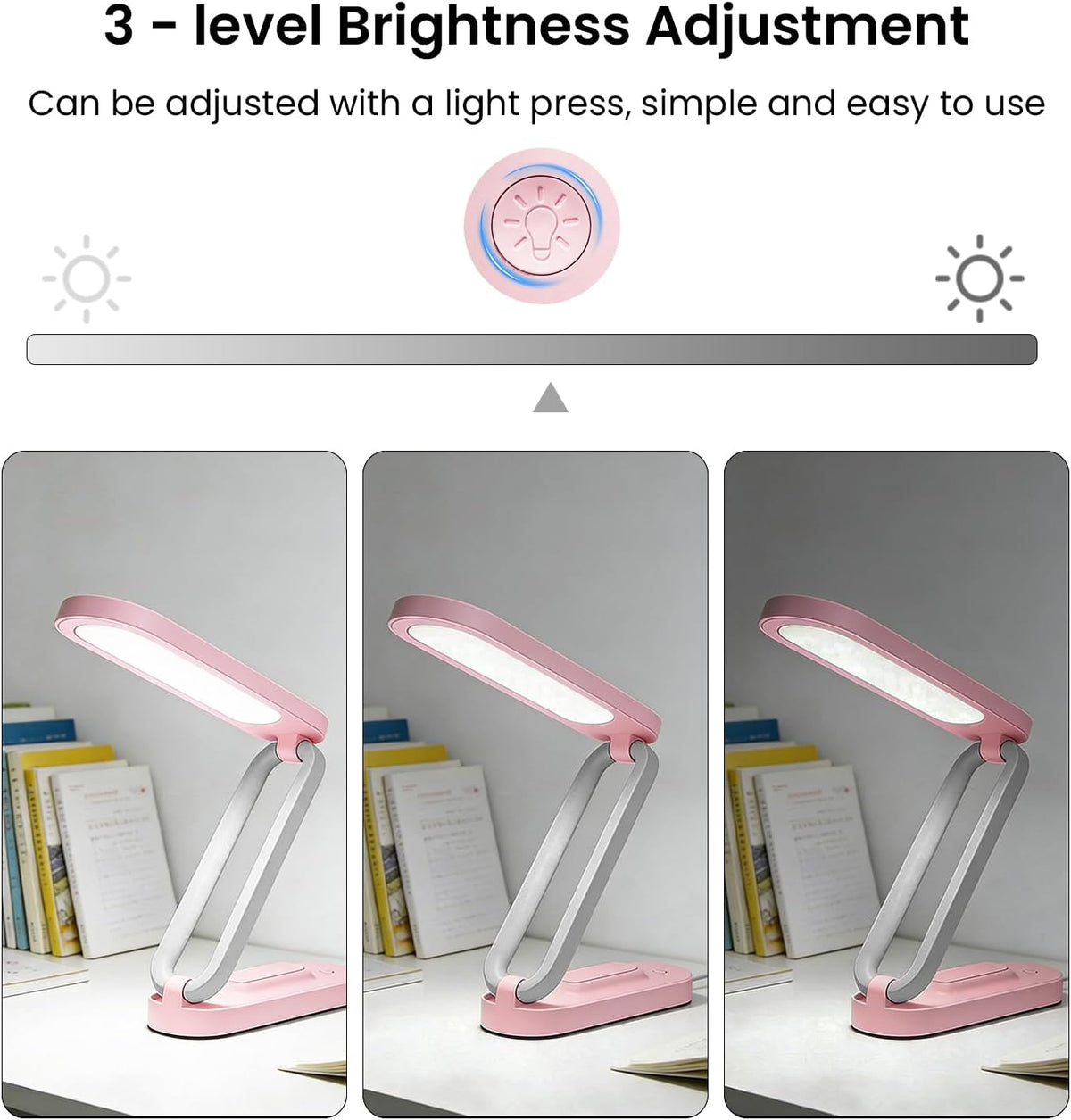 Rechargeable LED Desk Lamp, Foldable Portable Table Light, Pink