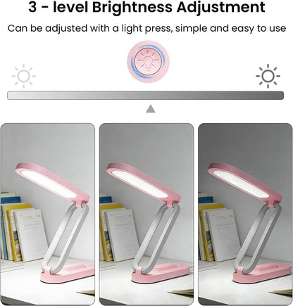 Rechargeable LED Desk Lamp, Foldable Portable Table Light, Pink