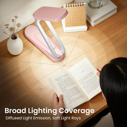 Rechargeable LED Desk Lamp, Foldable Portable Table Light, Pink