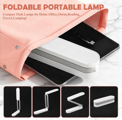 Rechargeable LED Desk Lamp, Foldable Portable Table Light, Pink