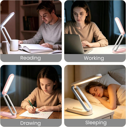 Rechargeable LED Desk Lamp, Foldable Portable Table Light, Pink