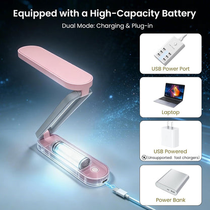 Rechargeable LED Desk Lamp, Foldable Portable Table Light, Pink