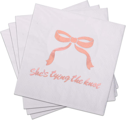 50pcs 3 Layers She's Tying The Knot Bridal Shower Party Supplies,5 x 5 In Paper Napkins, Pink Bow Bachelorette Themed Party Decorations (pink bow)