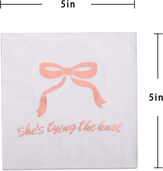 50pcs 3 Layers She's Tying The Knot Bridal Shower Party Supplies,5 x 5 In Paper Napkins, Pink Bow Bachelorette Themed Party Decorations (pink bow)