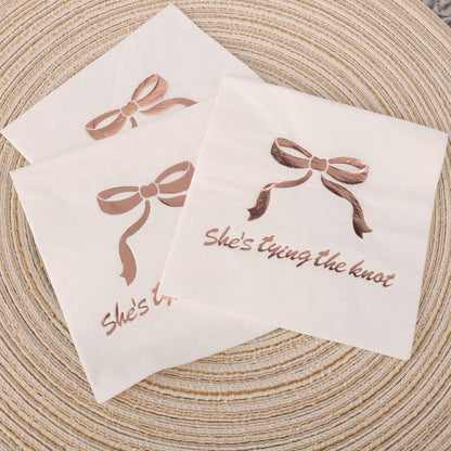 50pcs 3 Layers She's Tying The Knot Bridal Shower Party Supplies,5 x 5 In Paper Napkins, Pink Bow Bachelorette Themed Party Decorations (pink bow)